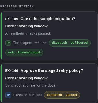 Decision history at a mobile viewport