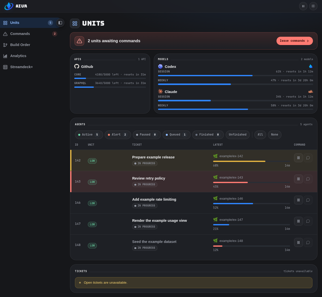 The Units page of the GUI